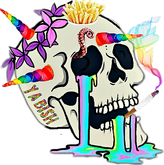 trippy skull smoking - Sticker by tinamzornes420